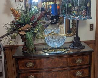 Theodore Alexander chest lotus Tiffany style lamp ornate gold mirror