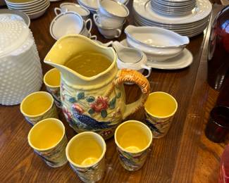 Made in Japan Majolica Pitcher and Cups; Vogue China Set
