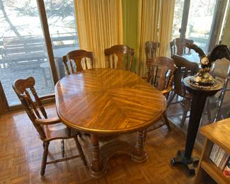 Vintage Dining Table and Chairs; Plant Stand, Eagle Statue