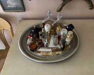 Perfume Bottles Round Wood Mirrored Tray