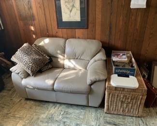 Cream Leather Love Seat