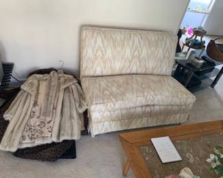 Assorted Fur Coats / in great condition / Pair of Armless Loveseats - down