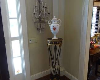 Pair Herend urns, pair Italian pedestals, pair wall sconces