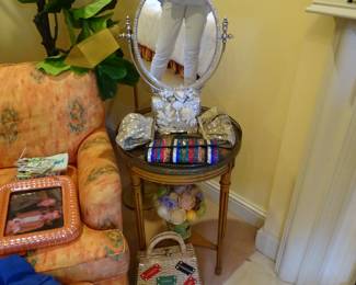 Free standing shell encrusted mirror