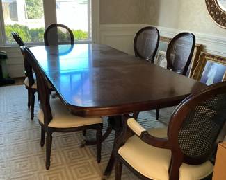 8' Baker Cherry Dining Room Table, includes 2 leaves and six chairs