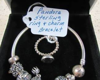 Pandora Sterling Charm Bracelet & Ring