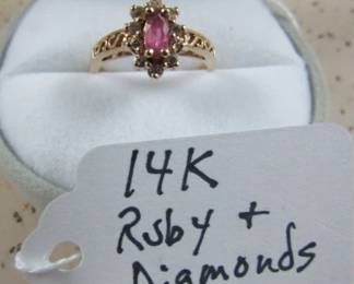 14K Gold, Ruby & Diamond Ring