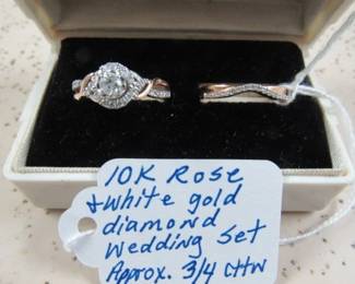 10K Rose Gold & White Gold Diamond Wedding Set