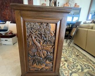 Gorgeous carved elephants wood bar! Measures 8'L x 21.5"W x 38"H. 