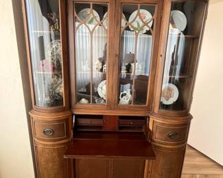 China cabinet w/Secretary desk. Measures 52"L x 14"W x 77"H.