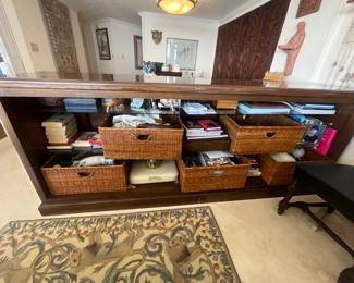 Gorgeous carved wood bar! Measures 8'L x 21.5"W x 38"H. Lots of storage on the back side!