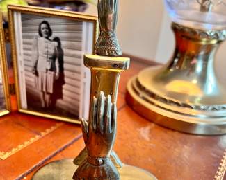This Vtg. brass letter holder w/letter opener give you a helping "hand" to keep all those important letter safe 