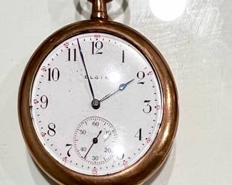 30% Off -  Vintage open face Elgin pocket watch - inside reads “ Wadsworth Pilot” - to be made of two plates of solid gold throughout and is warranted to wear 25 years