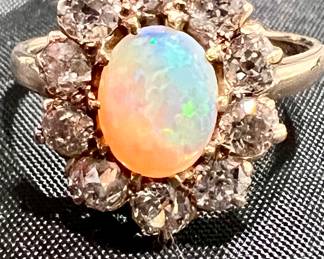 30% Off - Stunning Vintage, 14 k, Opal and Diamond ring.