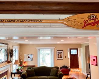 Vtg. Leinenkugels Beers advertising boat oars "The Legend of the Northwoods"- signed by Jake Leinenkugels "Enjoy Life and Leinie's