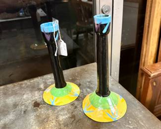 Signed, c.1990, Handmade Pair of Candlestick Holders