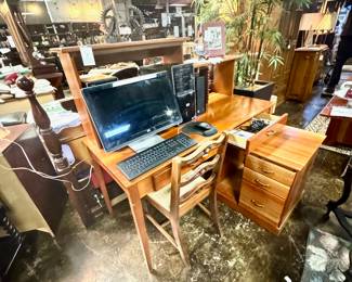 HANDMADE Solid Wooden Desk with Pull-Out Filing Cabinet and a DELL Computer, Monitor, Keyboard, Mouse...