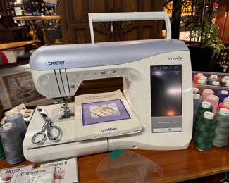 BROTHER Embroidery Machine with Serger and lots of accessories, as well as a custom made, solid wooden machine base/work-table/desk/storage cabinet! 