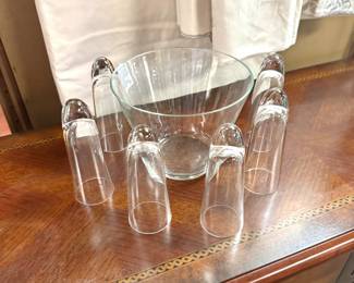 MCM, Made in Romania by WHISPER, Hand-Blown, Set of 6 Vodka/Tequila Shooter Glasses with Rounded Bottoms to fit into the Small Glass "Bucket" Bowl/Container