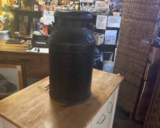 Antique Black Milk Can with Lid (rusted out bottom)
