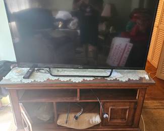 TV cabinet with space for electronic components $75; flat screen TV also for sale