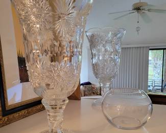 Pair of large cut glass vases