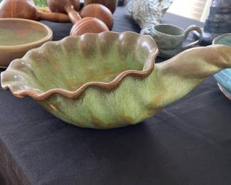 Vintage Frankoma Pottery Prairie Green Cornucopia 