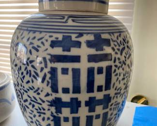 Double Happiness Blue & White Ceramic Ginger Jar 
