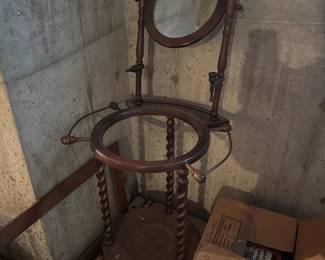 Antique Victorian Wood Wash Basin Stand with Mirror 