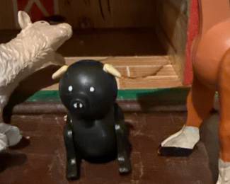 plastic vintage black pig toy farm animal