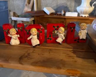 vintage 1956 NAPCO Noel Angels Happy Yuletide Quartet Candle Holders