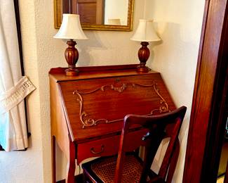 Secretary with matching cane seat chair