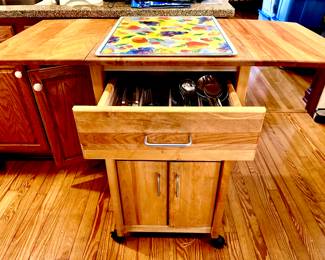 Drop leaf Kitchen Island with drawer for utensils