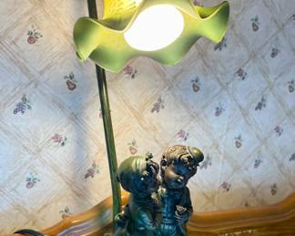 Widdop Bingham bronze "Young Love" table lamp with glass tulip shade