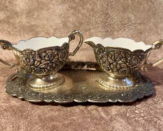 Silver plated sugar and creamer