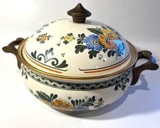 ASTA Floral Metal Enamel Lidded Pot Casserole Dish