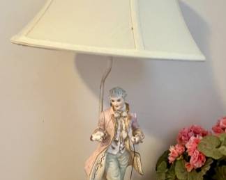 Vintage 1950s Victorian Colonial porcelain figurine table lamps