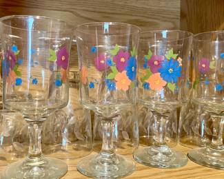 Libbey Blue Purple Floral glasses