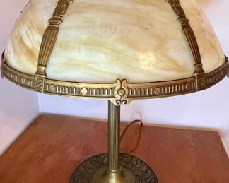 Vintage Art Nouveau slag glass table lamp