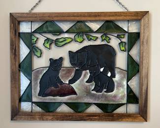 Stained glass bear panel