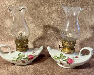 Miniature porcelain genie oil lamps