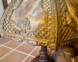Vintage Art Nouveau style slag glass table lamp