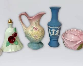 Small Roseville Pitcher, Floral Dishes, Vintage Trinkets