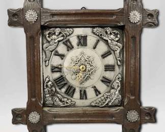Ornate Square Faux Wood Wall Clock