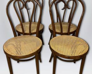 Four Bentwood Cane Seat Chairs, Made In Romania