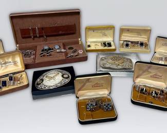 Mens Vintage Belt Buckles, Cufflinks, Tie Pins,  More Incl. Genuine Jade 