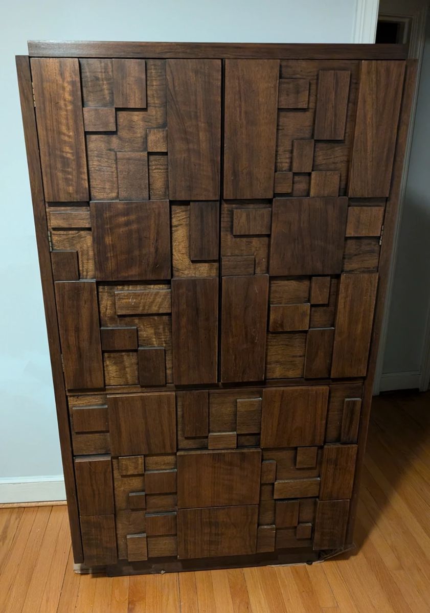 Lane Staccato Mid Century Modern Vintage Brutalist Armoire Chifferobe Dresser
64" height 38" width 19" Depth