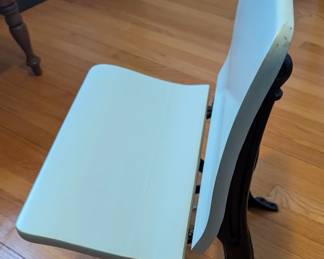 Vintage Cast Iron & Wood School Chair
Foldable
Upcycled
Color:Light Aqua 
24" hight 16" depth 18" width
