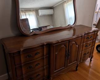 Thomasville French Provincial Dresser with Mirror 94124
 Drawers: 32 1/2" height 19 1/2" depth 72" length

Mirror: 52" width 33" height