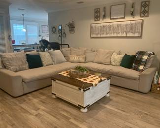 Sectional sofa, square storage coffee table